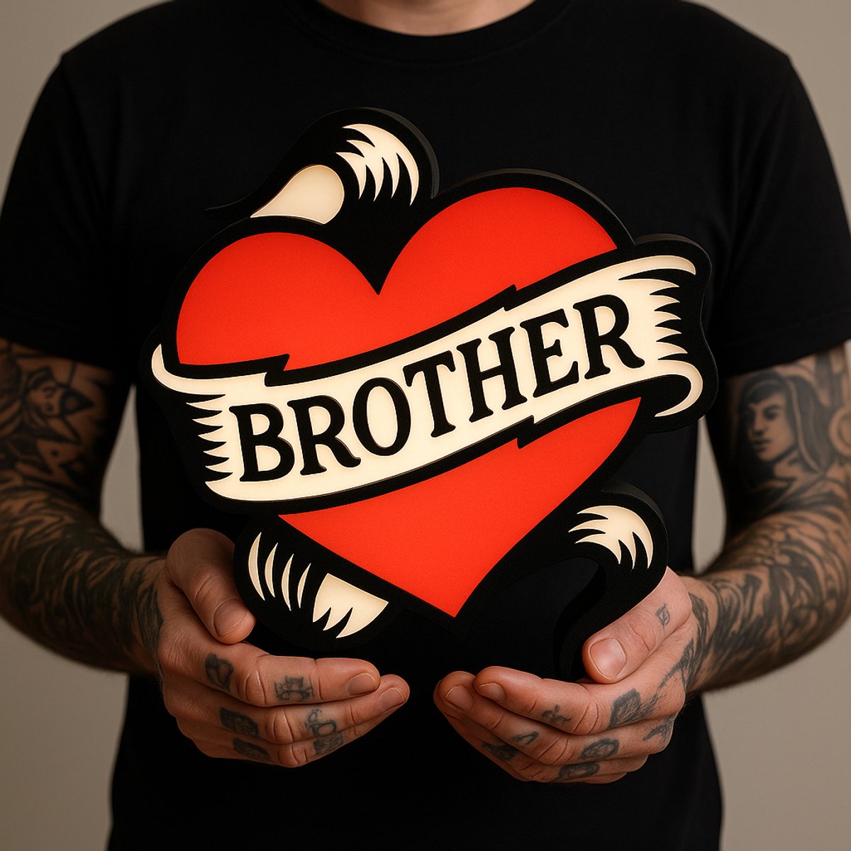 Tattoo Lightbox Heart Brother – LED Wandlamp Cadeau voor Broer, Studio of Slaapkamer | Lee