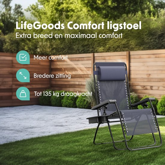 LifeGoods Opvouwbare Tuinstoel - Ligstoel Tuin - 30°-90° Verstelbaar - Metaal - Blauw van LifeGoods — afbeelding 2
