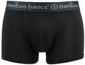 Zwarte bamboe boxershort met naden aan de voorkant en een elastische band met 'Bamboo Basics' logo.