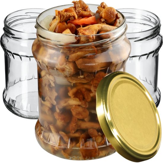 KADAX Inmaakpotten, 500 ml, bewaarpotten met schroefdeksel, inmaakpotten, jampot, voorraadpot, conservenglas, ronde potten (goud, 8 stuks)