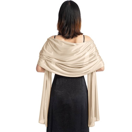 Dames Sjaal - Omslagdoek - 200*70 cm - Zacht en Huidvriendelijk - Zijdeglans - Dunne Omslagdoek - Modieuze Sjaal - Nekdoek - Polyester Zijde - Champagne Goud - Cadeau - Elegant - 1 st