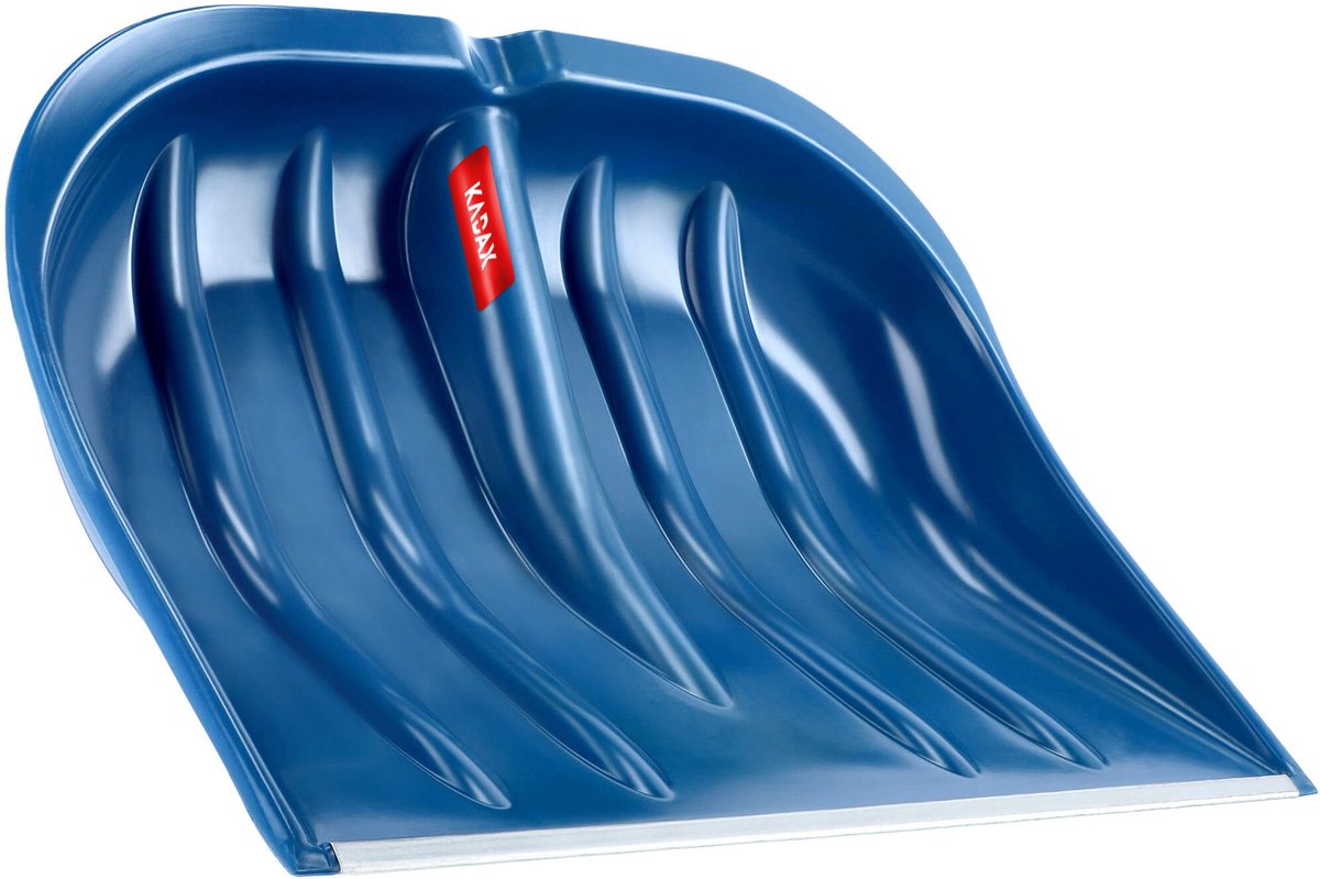 KADAX Sneeuwspade, 49 cm breed, sneeuwschep zonder steel, sneeuwschuiver, sneeuwruimer, kunststof sneeuwschop, sneeuwschuip (1, blauw met metalen rand)