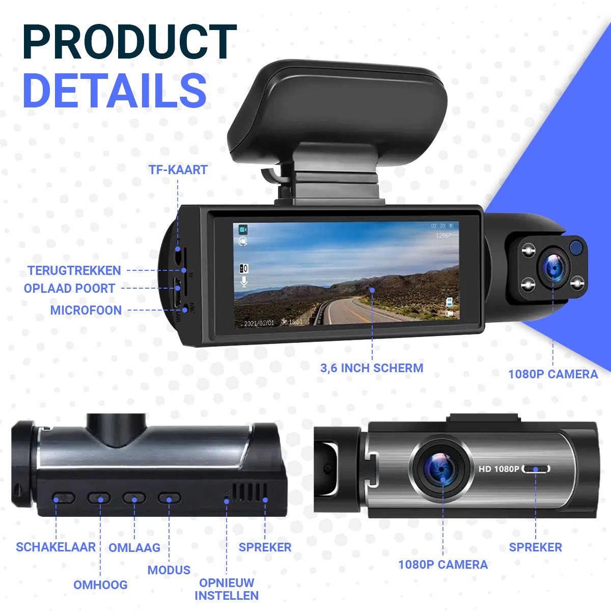 Fleau Tech Dashcam Voor Auto 2 in 1 met APP & WIFI - Model - Micro SD-kaart 32 GB thumbnail 4