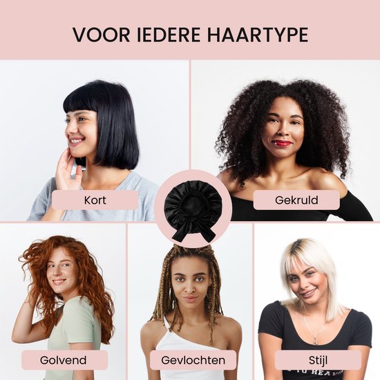 Collage van vijf vrouwen met verschillende haartypes: kort, krullend, golvend, gevlochten, stijl.