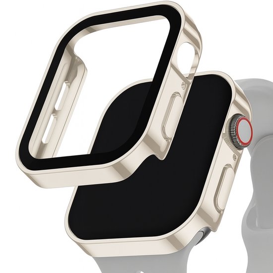 Royal Empire Couverture complète en Tempered Glass – Protecteur d'écran – Coque pare Bumper – Convient pour Apple Watch taille 44 mm – Coque de protection – Protecteur d'écran – Glas trempé – Couleur Starlight