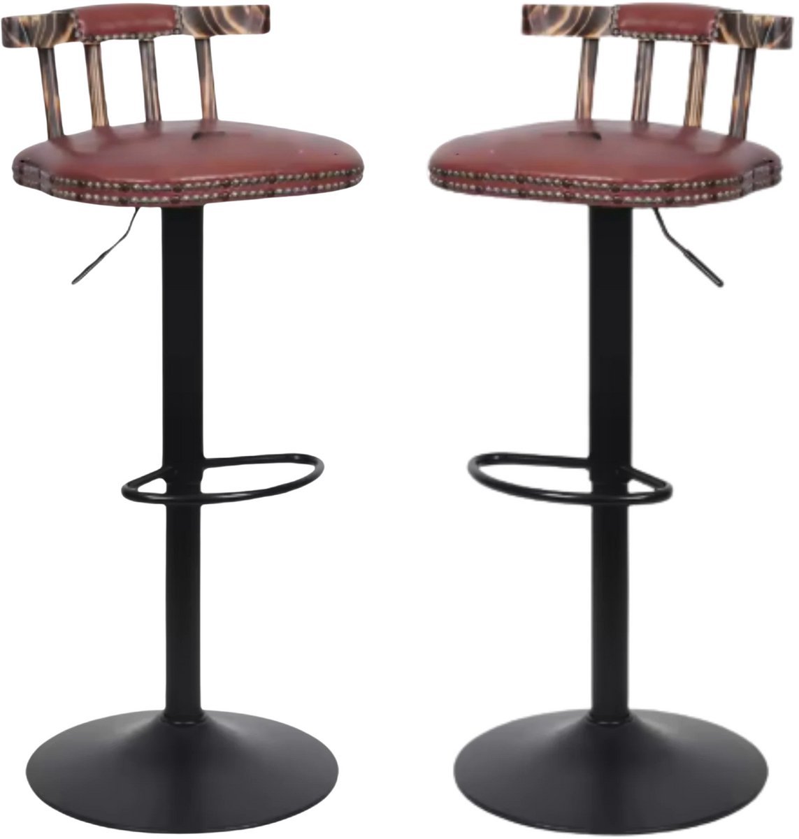 Happiq Barkrukken Retro Vaylen - Set van 2 - Met rugleuning - Bruin - Verstelbaar - Voor Keuken, Bar of woonkamer - Draaibaar - PU leer