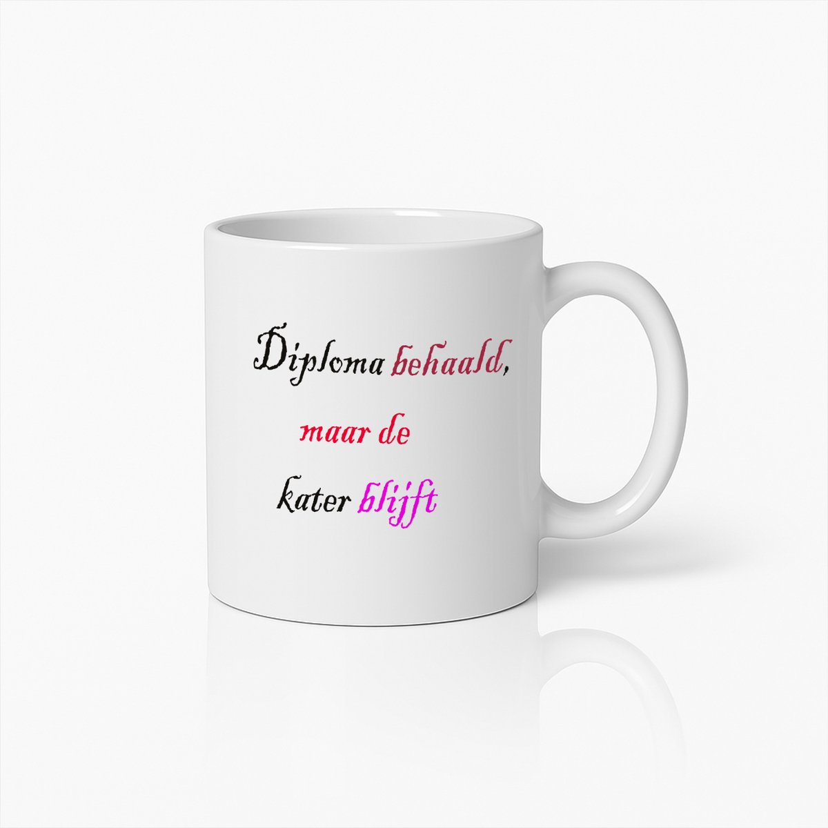 Diploma Behaald, Maar De Kater Blijft" Grappige Afstudeermok – Uniek Cadeau Idee