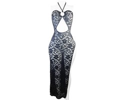 Jurk zwart - Sexy strand - Maat S/M - lingerie jurkje van kant met opening