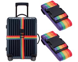 Mynoozi Lot de 2 sangles de bagages Heavy Duty pour valises, emballage de voyage Safe , Set d'accessoires de sangles de sécurité pour bagages, poubelles, mallettes, bagages à roulettes, couleurs Rainbow