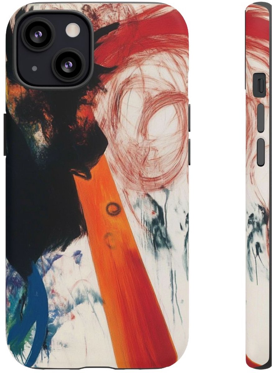 Abstracte Zwarte en Rode Penseelstreken – Telefoonhoesje Geschikt voor iPhone 13