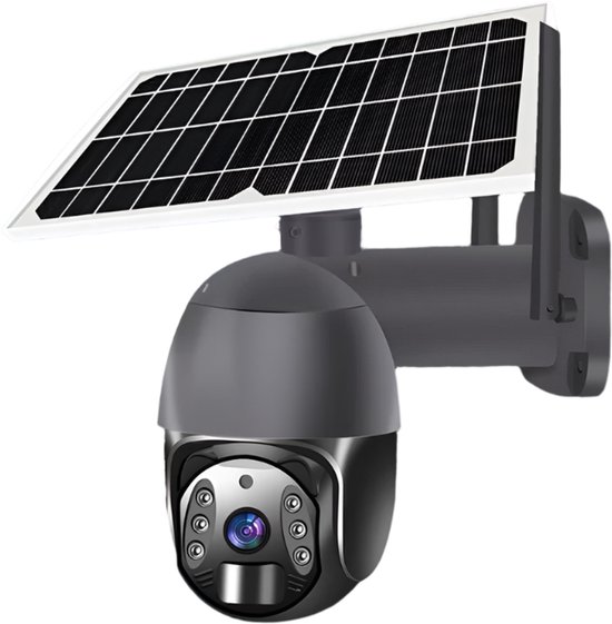 YESKANO 2K bewakingscamera, wifi, voor buiten, draadloos, zonne-energie, 360 graden, PTZ, buitencamera, 2,4 GHz, nachtzicht in kleur, PIR-detectie, bidirectionele audio (zwart
