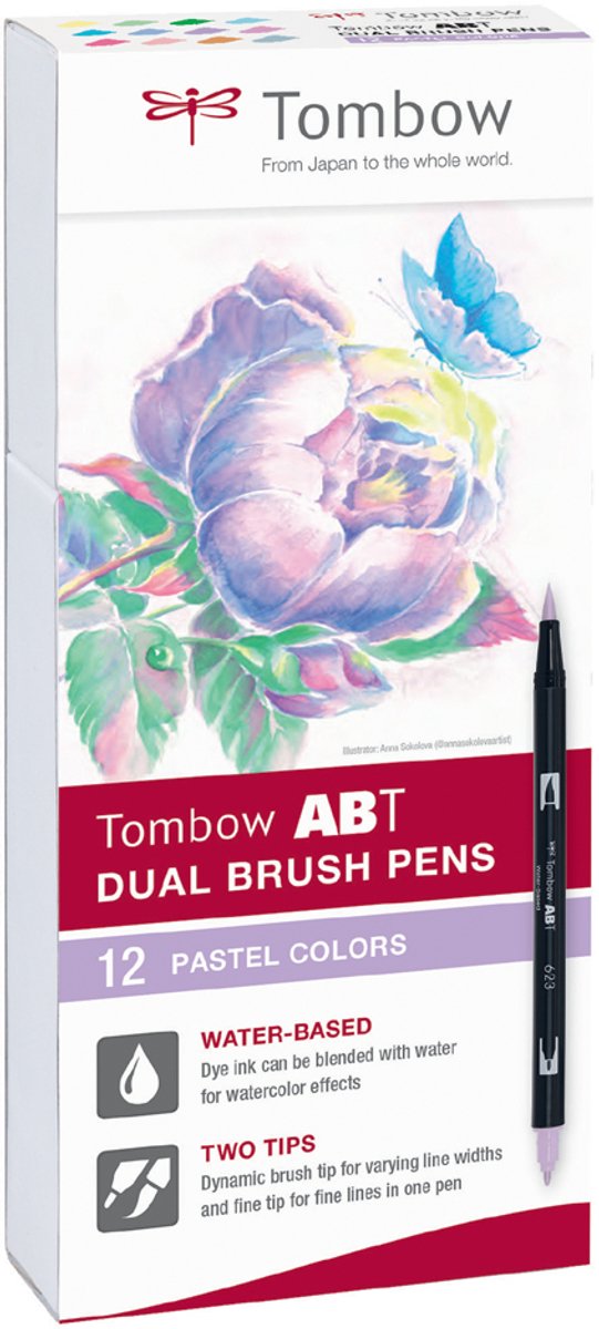 Tombow ABT Dual Brush Tekenpennen - Brushpennen - Pastel kleuren - Set van 12 stuks — afbeelding 8