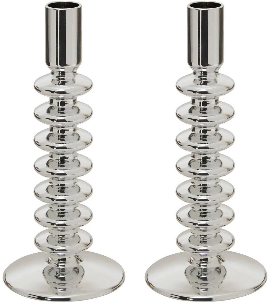 Atmosphera kaarsen kandelaar - 2x - decoratief glas - dinerkaarsen - zilver - D9 x H22 cm