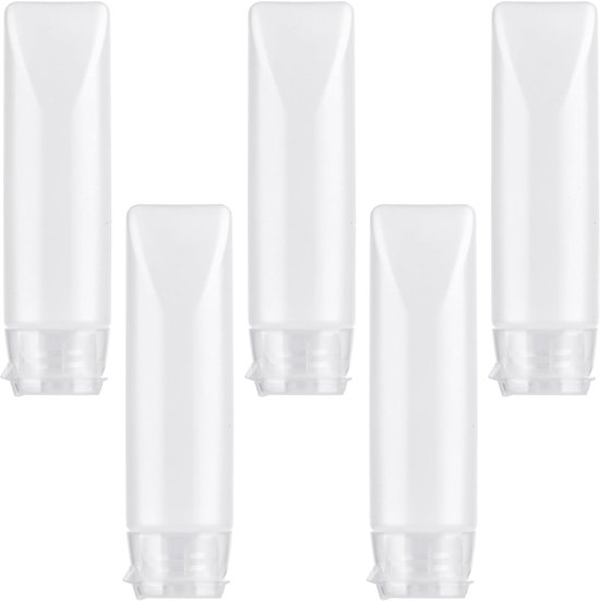 Pack of 5 Travel Bottles - Transparant - Refillable - Plastic - Soft Packaging Tubes - Filling Cosmetics - Shampoo - Liquids - Small - Portable - Leakproof Tube Bottles - Travel Set