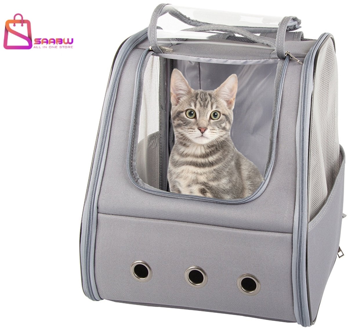 Huisdier Rugzak Grijs – Voor Kat, Hond & Konijn – Ventilatievenster – reistas kat – draagtas kat – rugzak waterdicht – kattenrugzak – Tot 10 kg – 59709