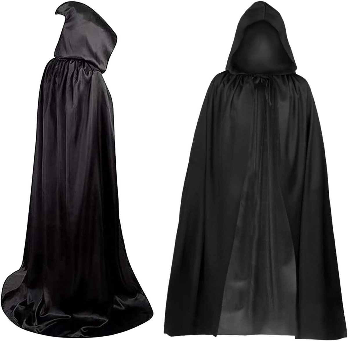 Lange zwarte cape met capuchon - 160 cm - Uniseks vampiercape heksenmantel - Halloween cosplay outfit