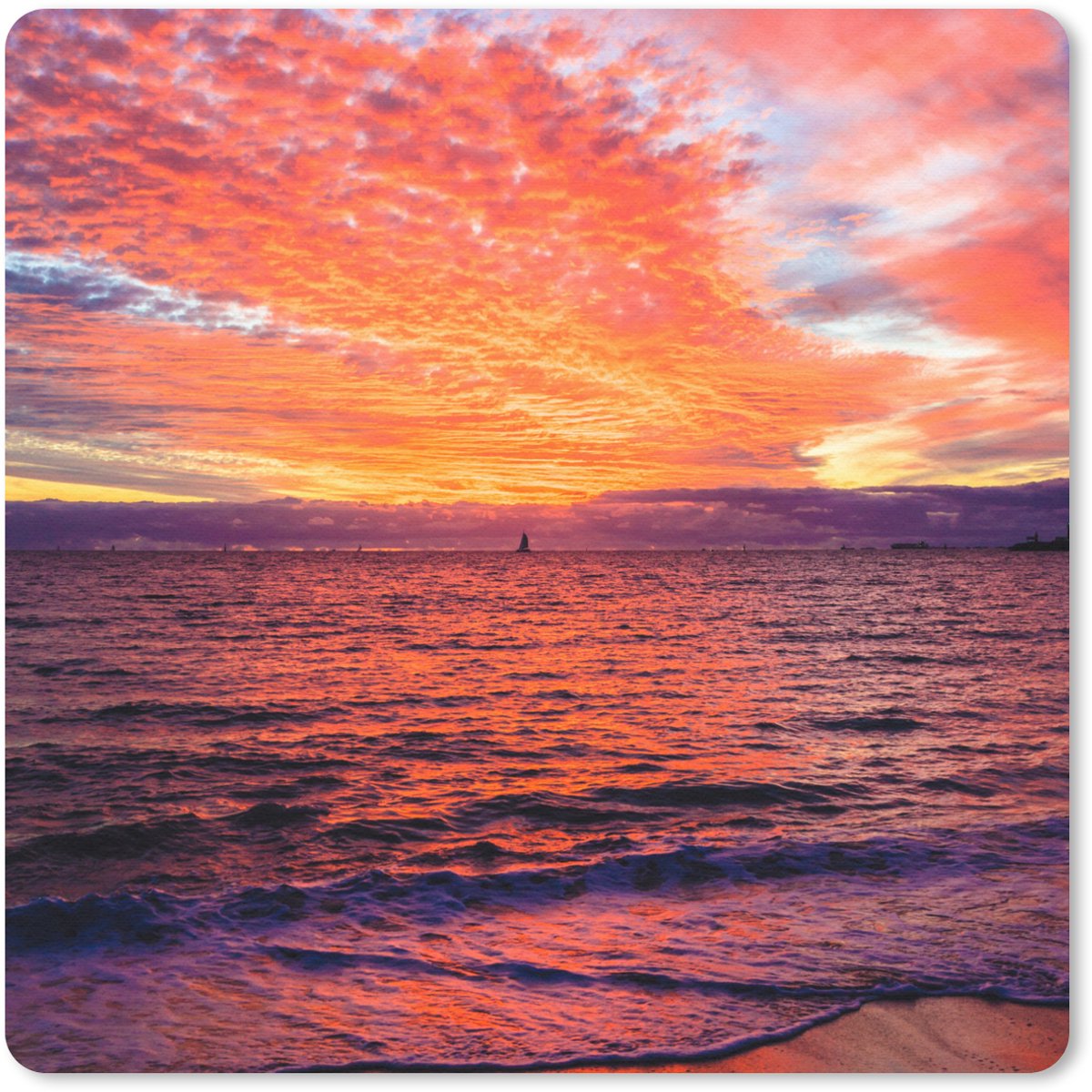 Muismat 30x30 cm - Mousepad Zonsondergang - Strand - Rood - Muismatten