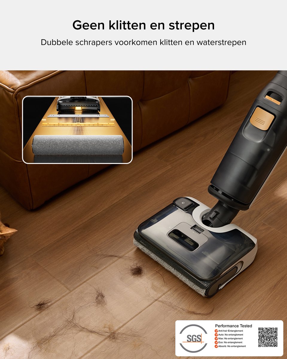 roborock F25 ALT Draadloze Nat- en Droogstofzuiger, 20.000 Pa Zuigkracht, 90 °C Zelfreiniging, Sneldrogend, Randreiniging, 180° Ontwerp, Automatische Middeldosering Wielen