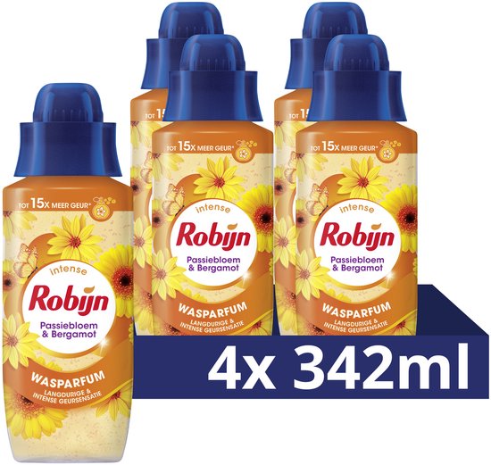 Robijn Intense Wasparfum - Passiebloem & Bergamot - geeft je kleding een langdurige, intense geur - 4 x 342 ml