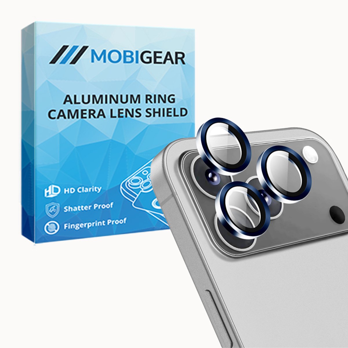 Mobigear Screenprotector geschikt voor Apple iPhone 17 Pro Max Glazen | Mobigear Single Lens Camera Lens Protector - Case Friendly - Blauw