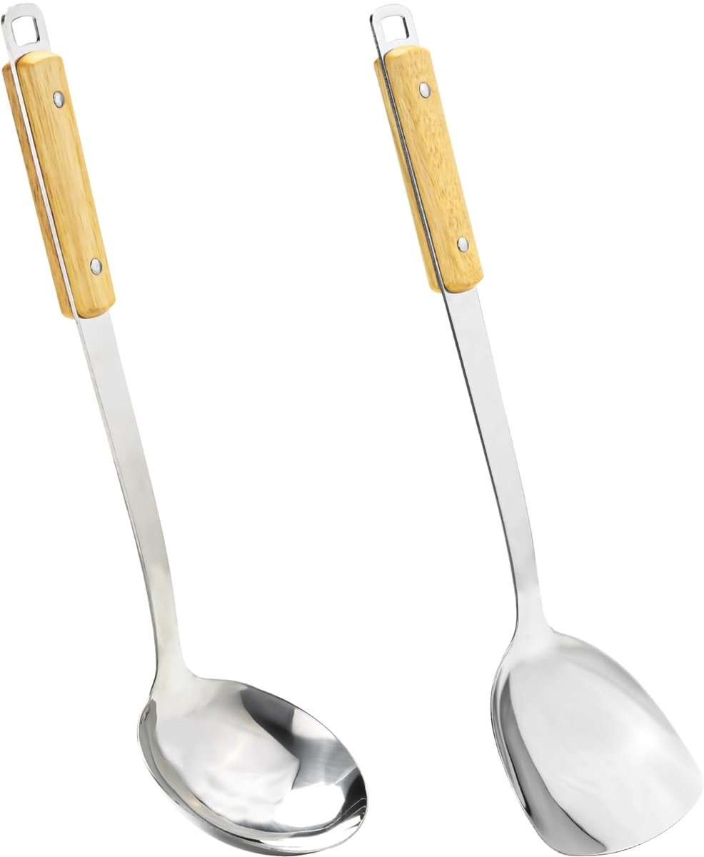 Wokaccessoireset - Wokspatel en Woktroffel - Set van 2 - Hout en Staal