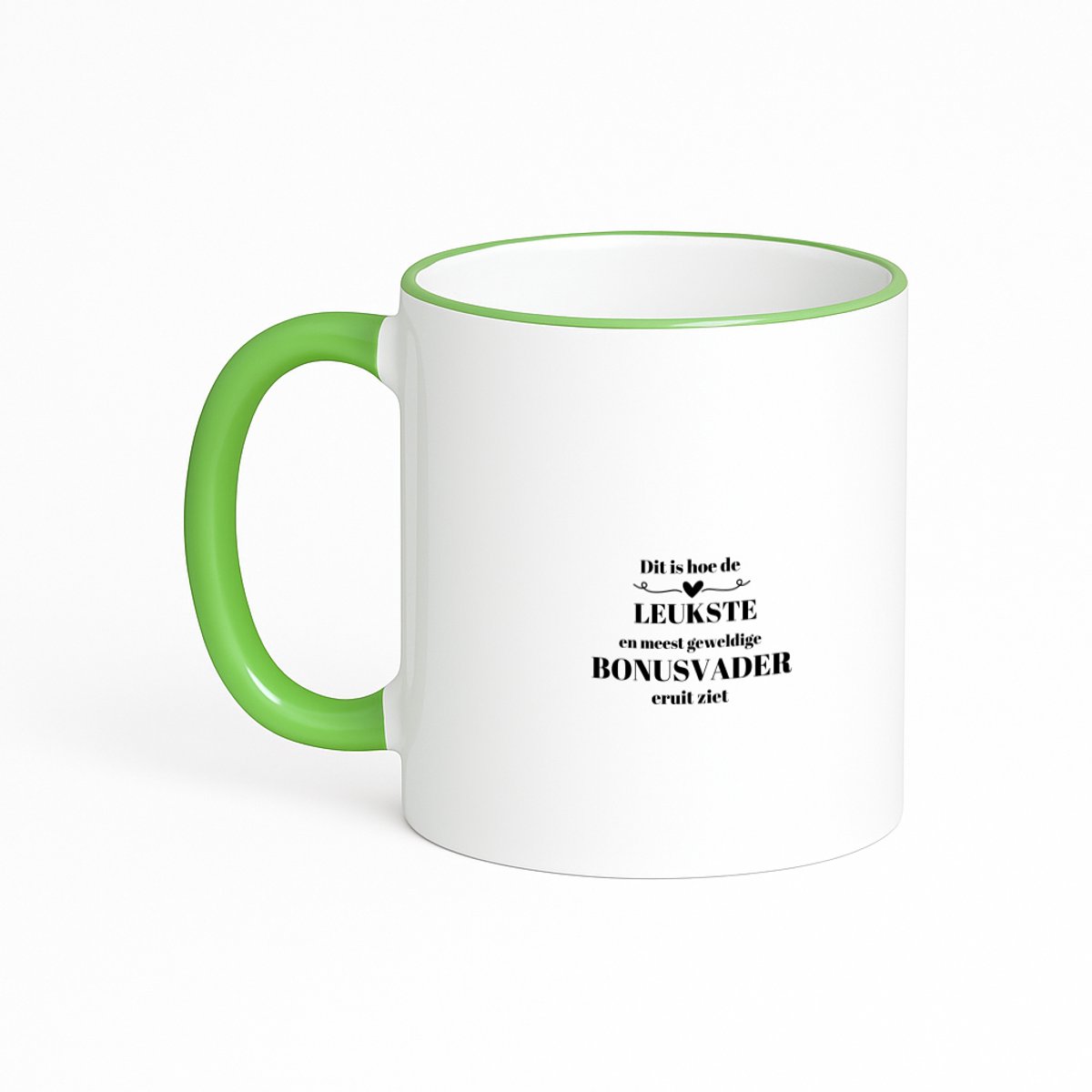 Hacebo® - dit is hoe de leukste en meest geweldige bonusvader eruit ziet koffiebeker met gekleurde rand groen - meest leukste bonusvader - thee mok - koffie beker - vader cadeautjes - vaderdag - verjaardag - geschenk - koffiemok - 330 ML