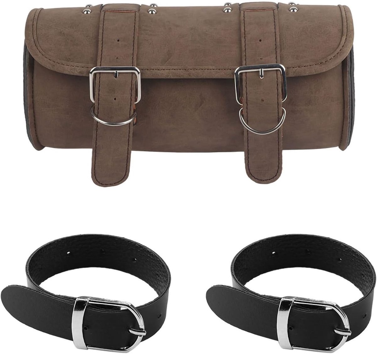 Universele Motorfiets Zadel Tas - Motorfiets Bagage PU Gereedschap Opslag Tas - Bruin Vintage Stijl met Band