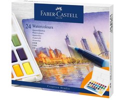 foto van Faber-Castell waterverf set - box met napjes - afneembaar palet - 24 kleuren - FC-169724