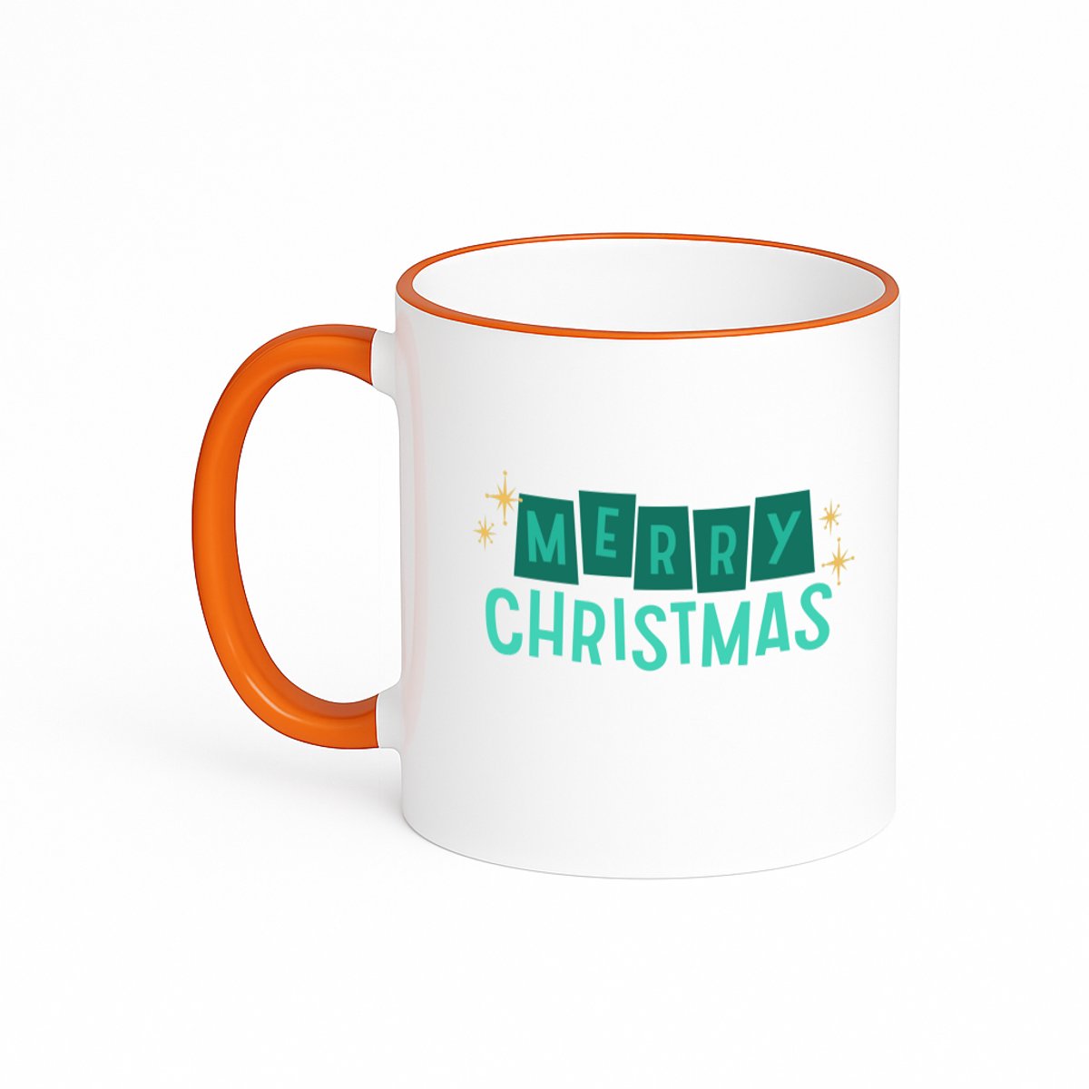 Hacebo® - Kerst merry christmas koffiebeker met gekleurde rand oranje - Kerstmis - Kerst beker - thee mok - koffie beker - winter - kerst - christmas - kerst cadeau - koffiemok - 330 ML