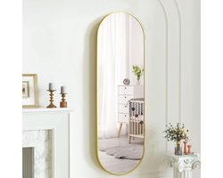 LoXa - Passpiegel Ovalo Goud – 160x60 cm – Ovaal – Ophangbaar – Goud Geborsteld Aluminium Frame – HD-glas – Luxe Wandspiegel