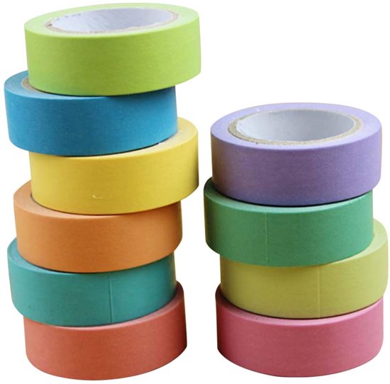 Foto: 10 stuks gekleurde afplaktape washi tape gekleurde stickers boektape 10 snoepkleuren met de hand afscheurbaar 10 m voor handgemaakte kunst diy voor het maken van planners en decoratieve benodigdheden in gemengde kleuren