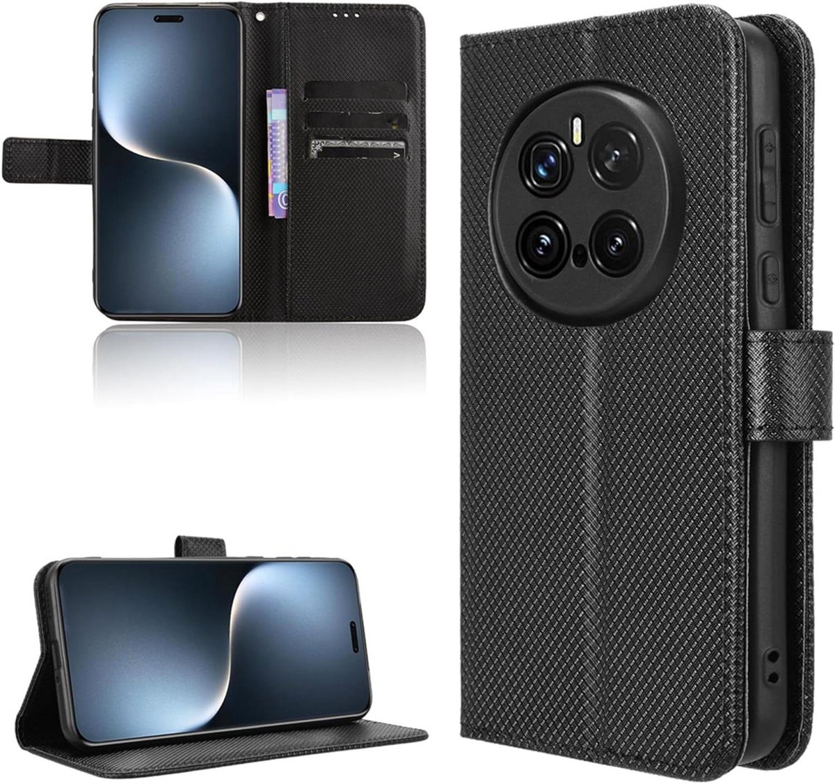 Stootvaste Hoes voor Honor Magic 7 Pro 5G - Inklapbare Cover van Koolstofvezel - Zwart