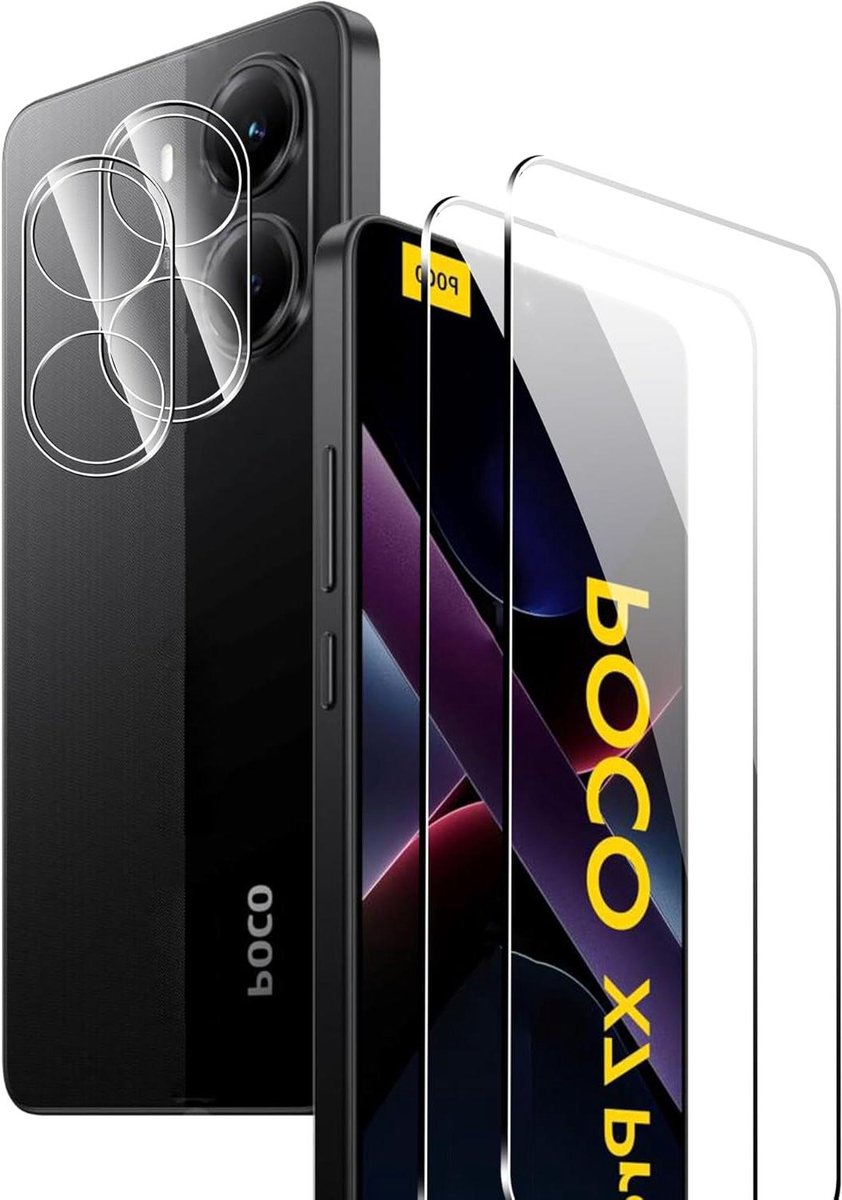 Pantserglas screenprotector geschikt voor Poco X7 Pro 5G - 2 stuks met positionering - achtercamerabescherming - 9H hardheid