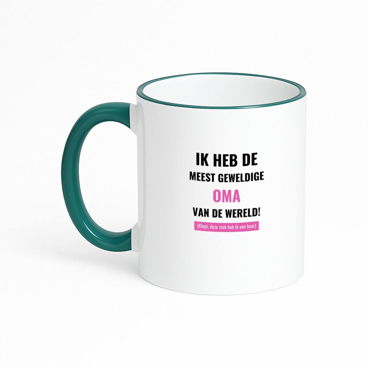 Hacebo® - ik heb de meest geweldige oma van wereld (klopt, deze mok heb ik van haar) koffiebeker met gekleurde rand donker groen - de meest geweldigste oma - thee mok - koffie beker - verjaardagscadeau - verjaardag - koffiemok - 330 ML