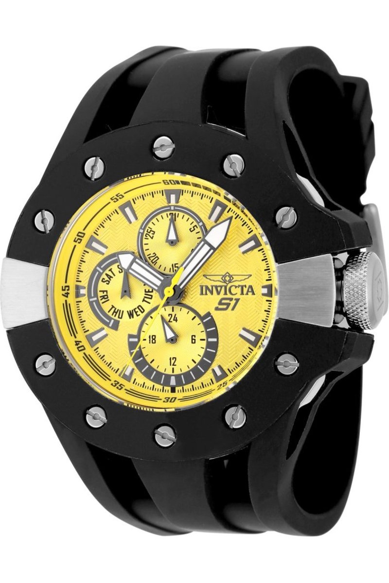 Invicta S1 Rally 48120 Heren Horloge - Waterdicht - Analoog - Quartz Uurwerk - Roestvrij Staal met Gele Wijzerplaat - 49mm