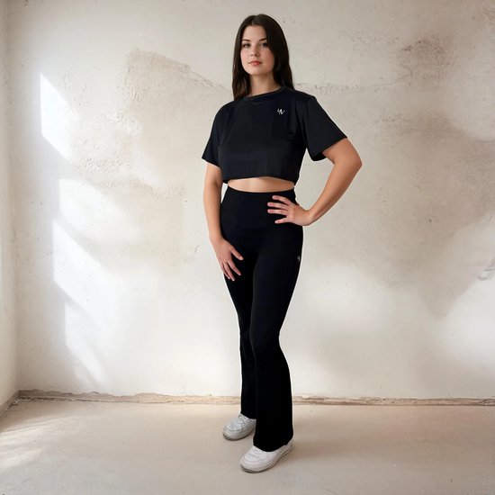 Foto: Yv sport athene sportshirt dames cropped shirt premium kwaliteit ademend voert vocht af droogt snel comfortabel en zacht fitness en sport shirt sportkleding dames zwart maat m