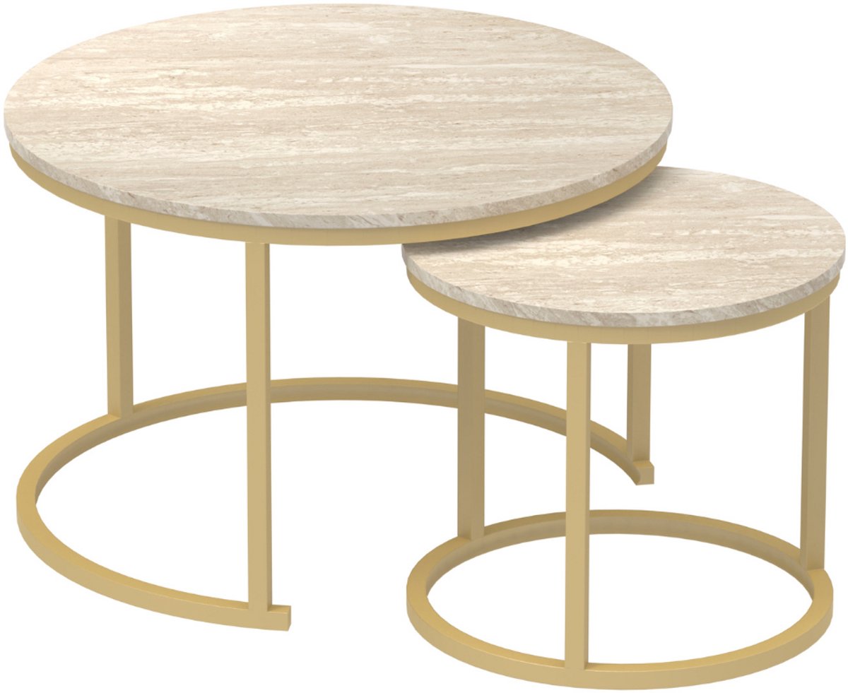 CALICOSY - Set van 2 Salontafels MAIA - Beige - 38x58x58 cm | Leen Bakker