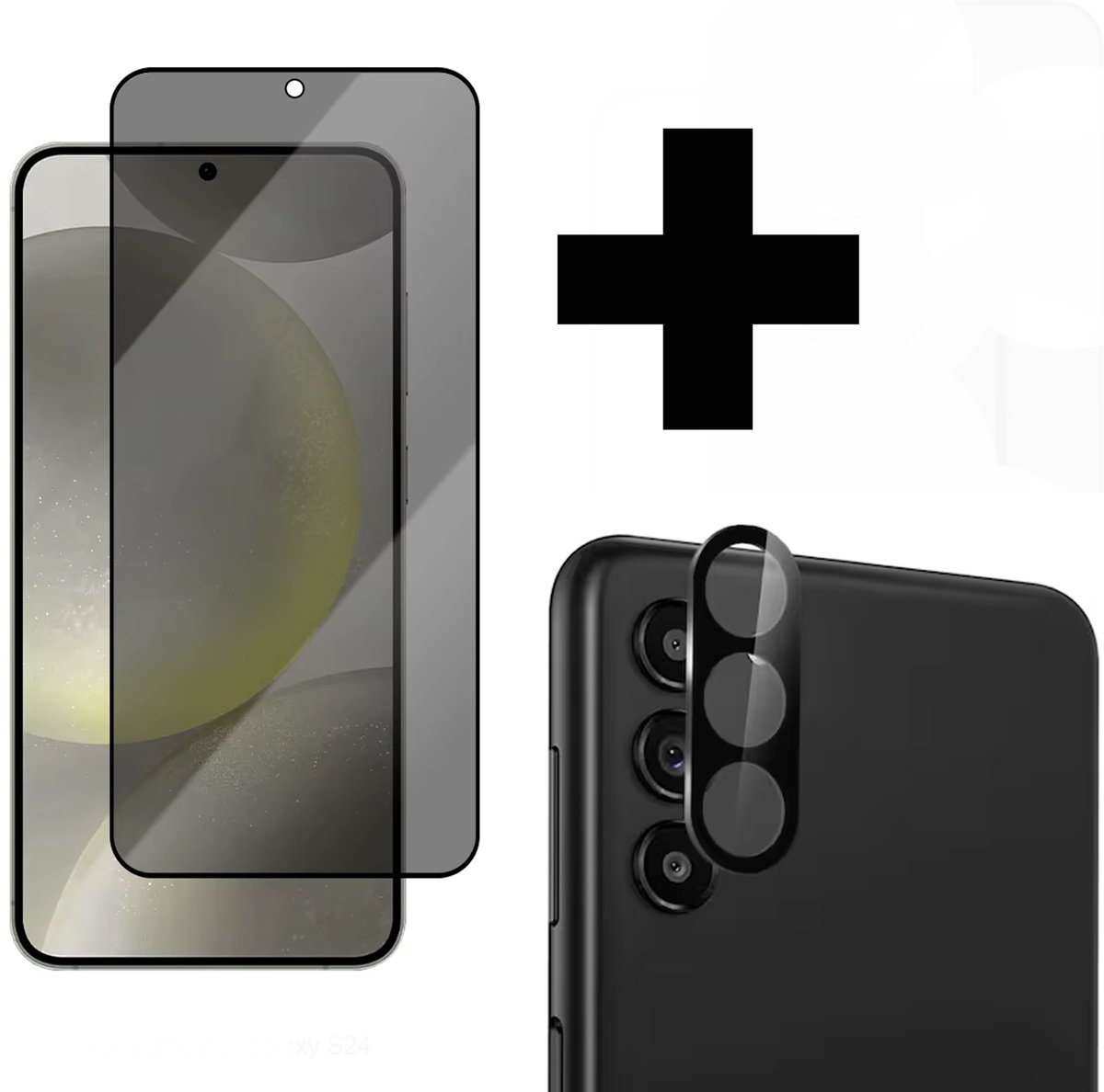 VOWLUX 2-in-1 Beschermset voor Samsung Galaxy S24 Plus – Privacy Screenprotector + Camera Lens Glas – 9H Gehard Glas – Anti-Gluren – Vingerafdrukscanner Compatibel