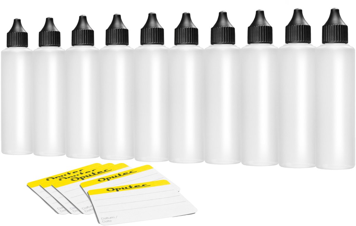 Oputec 10x 250 ml druppelflessen – PE doseerflessen – levensmiddelveilig + etiketten