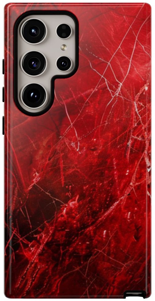 Rode Marmerstructuur met Nerven – Telefoonhoesje Geschikt voor Samsung Galaxy S24 Ultra