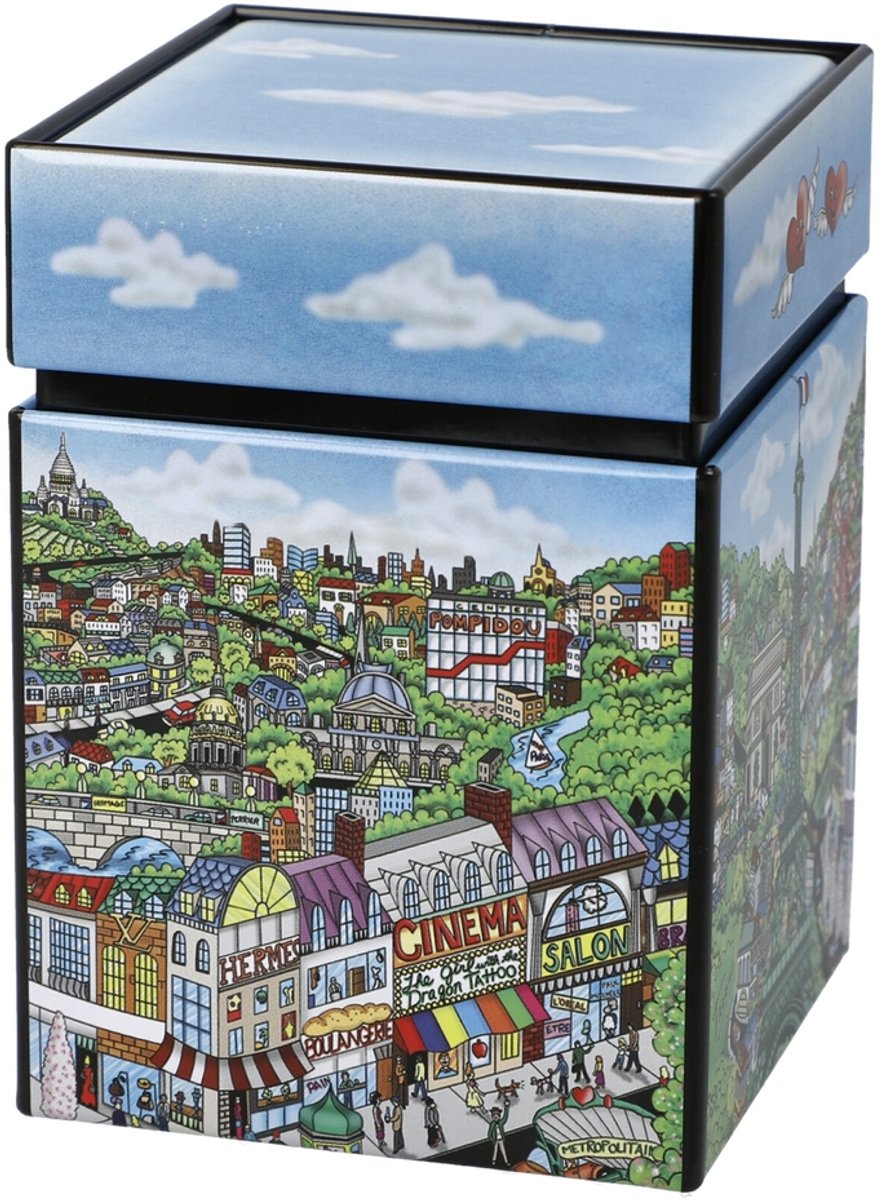 Goebel - Charles Fazzini | Theedoos Come visit me in Paris | Metaal - 11cm - bewaardoos - 4 stuks