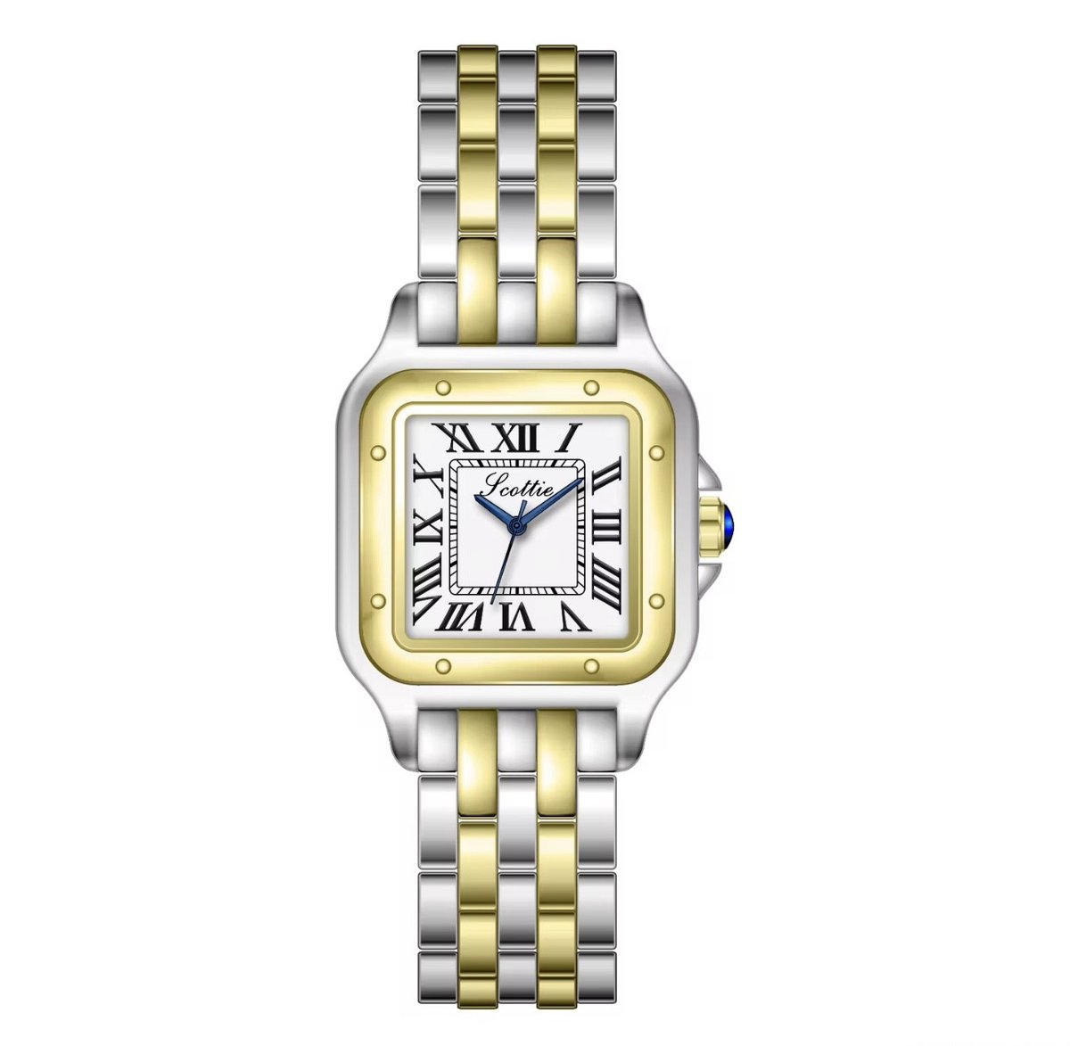 Scottie Dames Horloge ZilverGoudkleurig | Vierkant Horloge | Trendy Dames Horloge | Horloges | Luxe Geschenkdoos |
