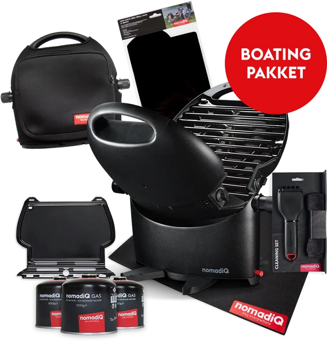 nomadiQ OUTDOOR barbecue pakket - de ultieme gas barbecue inclusief accessoires voor een daguitje of een weekend weg