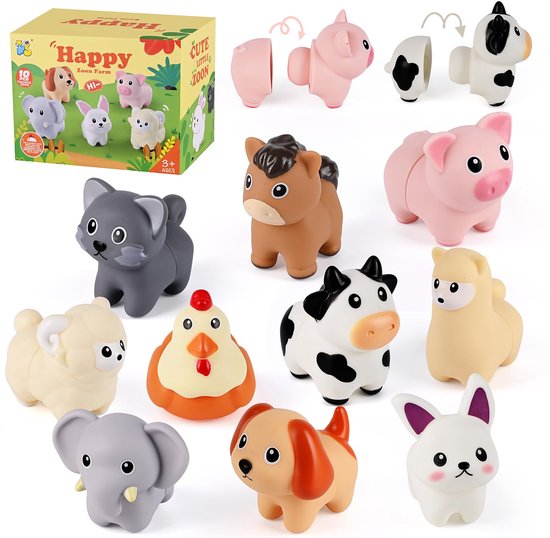 Montessori-Speelgoed Voor Peuters - Met 10 Verschillende Dieren - Kleuren Sorteren En Stapelen, Matchen En Leren - Speelgoed Voor Motorische Vaardigheden - Baby-Zintuiglijke Educatieve Spellen Cadeau Voor Kinderen, Jongens En Meisjes