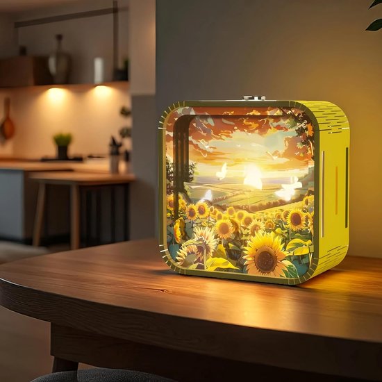 Nachtlampje - slaapkamer verlichting - 3D Houten Legpuzzel Nachtlampje - 1-pack - Drie instelbare helderheidsniveaus - 3D-zicht zonder bril - Oplaadbaar - Energiebesparende LED - Dromerig zonnebloempatroon - een creatief cadeau voor doe-het-zelvers van Merkloos — afbeelding 5