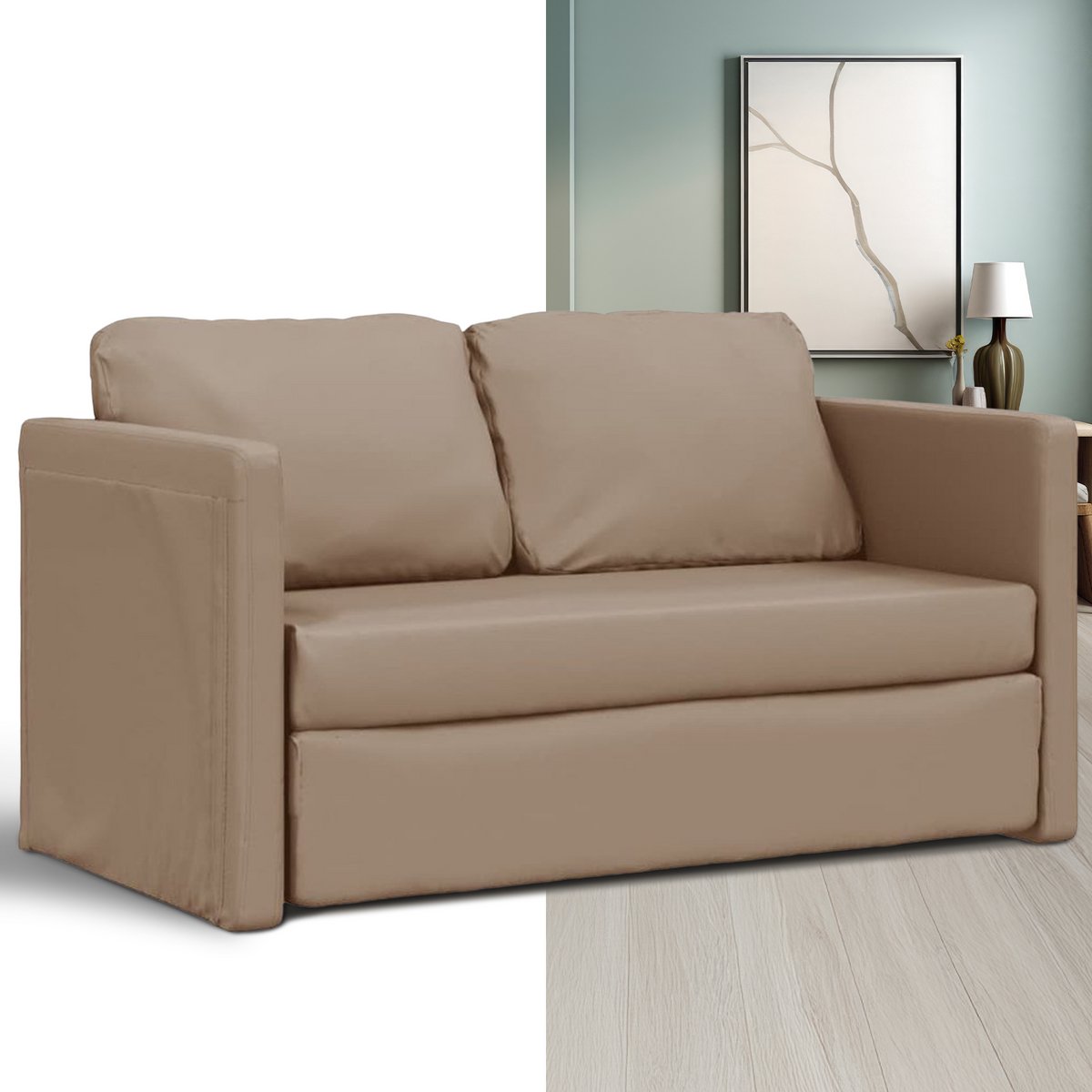 Slaapbank - Uitklapbaar - Slaapstoel - Logeerbed - Zetelbed - Slaapfauteuil - Vouwbed - 2 persoons - Zeer comfortabel - Cappuccino