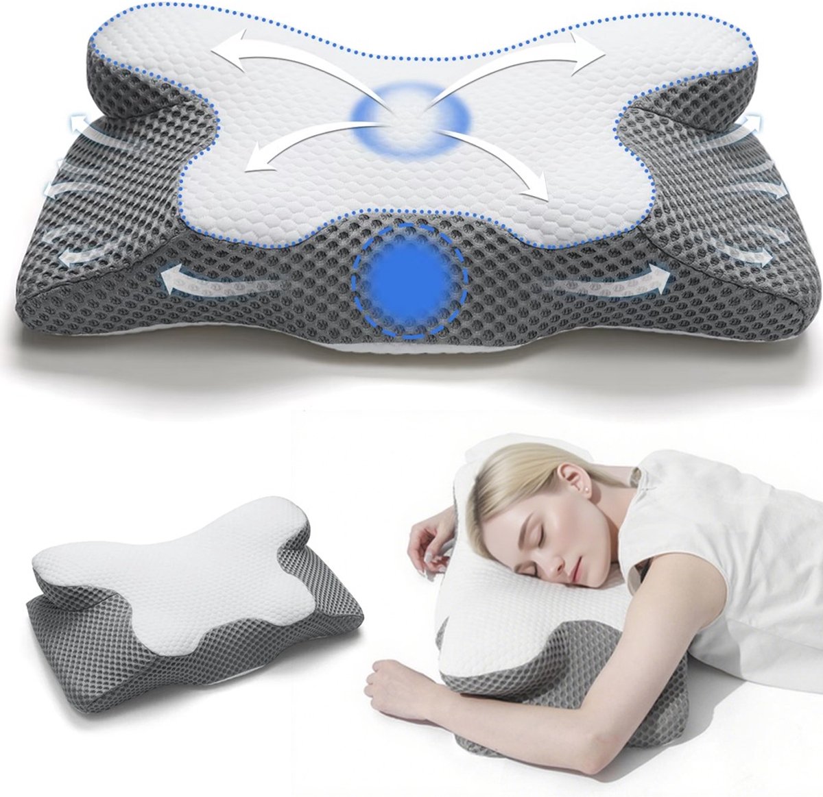 neksteunkussen - Slaapkussen met nul druk aan de zijkant - Wasbare hoes - Kern van traagschuim met hoge dichtheid - Sleep Memory Rebound - Verlicht nek- en rugpijn - Verbetert de slaapkwaliteit