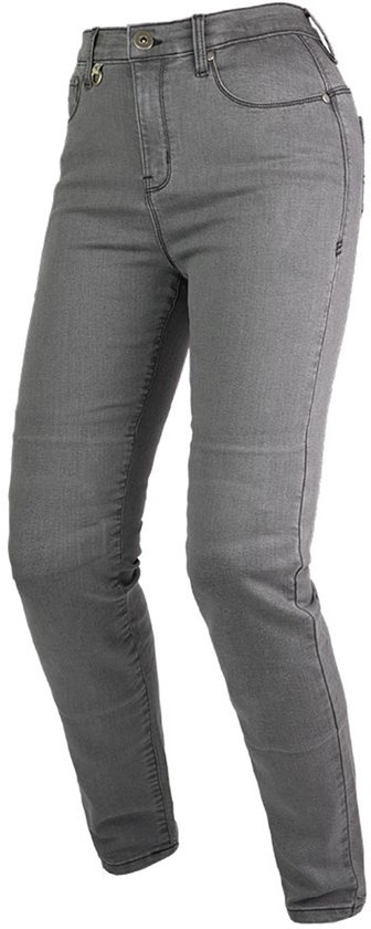 Dames motorjeans in grijs, met een slanke pasvorm en ce-gecertificeerde protectie.