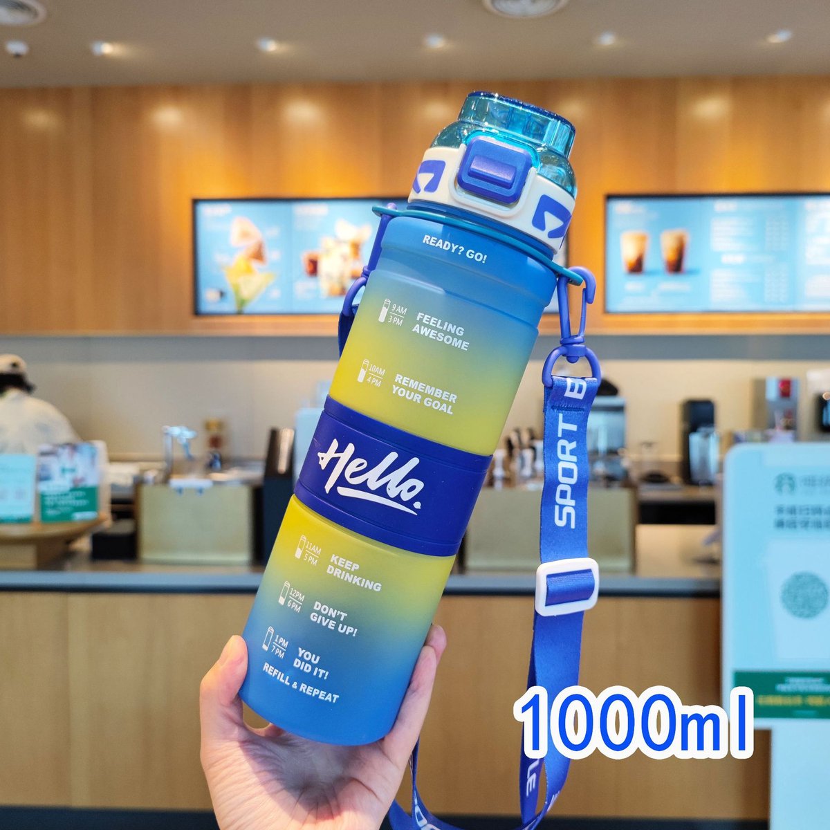 Waterfles - Waterfles - Sportwaterfles - Grote waterfles - 1 L - Watertemperatuur lager dan 60 graden - Verloopkleur Blauw