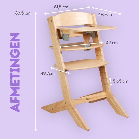 Geuther Houten Kinderstoel - Syt - Meegroeistoel voor kinderen van 6-36 maanden - inclusief eetblad - 5-punts veiligheidsgordel - 61x49x83cm - Eco/hout van Geuther — afbeelding 4